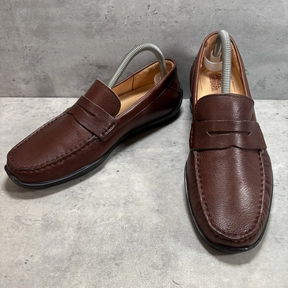 NEW Samuel Hubbard Brown Leather Slip On Driving‎ Penny Loafers Mens Size 8